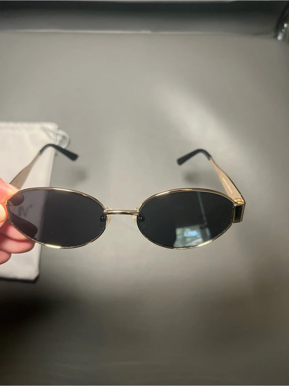 Gold Frame Black Lens Women's Oval Sunglasses